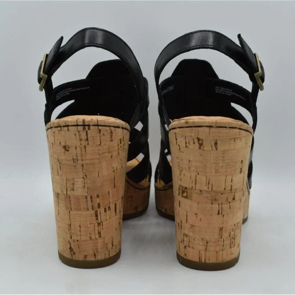 Born Womens Size 10 Bernese Cage‎ Black Leather Wedge Sandals Shoes
